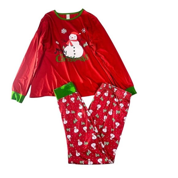 Christmas Snowman Pajama Set Red Green Long Sleeve Top & Pants – XL NWOT - Picture 5 of 12